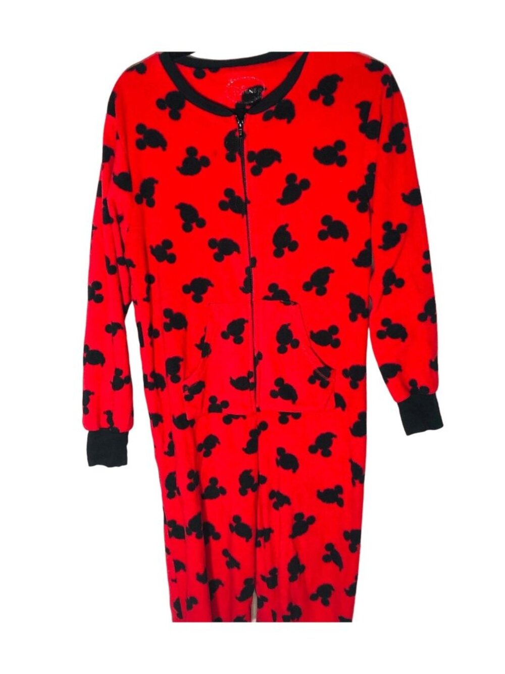 Disney feet pajamas red black mickey ears long sleeve zipper front size 10 READ - Picture 1 of 9